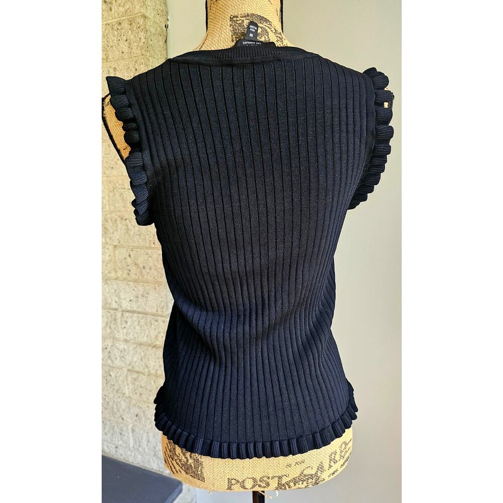 Laundry by Shelli Segal Black Ribbed Sleeveless Knit Top, Ruffled Bottom, Sz M - Picture 2 of 7